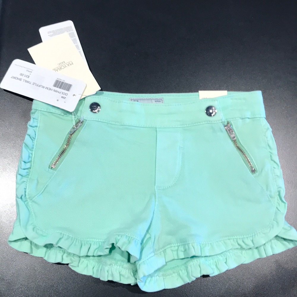 Girls Mayoral Hem Ruffle Twill Short